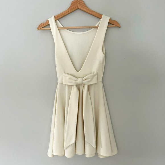 ASOS Petite Dresses & Skirts - ASOS A-line dress, back with deep V and bow, cream, size 1P